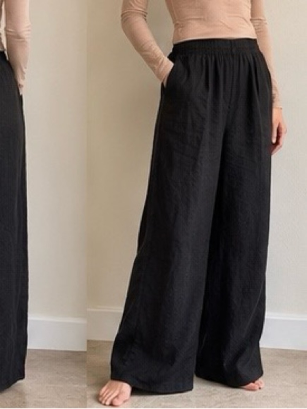 Old Navy High-Waisted Linen-Blend Wide-Leg Pants Black Size Large Tall NWT
